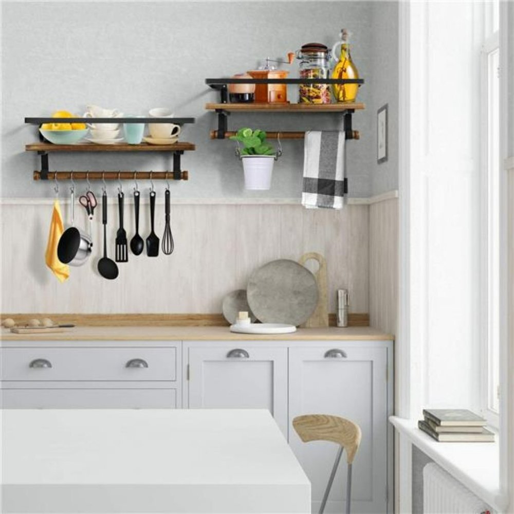 Floating Bathroom Shelves for Kitchen Coffee Bedroom Decor, Wood Wall Mounted - Picture 4 of 6